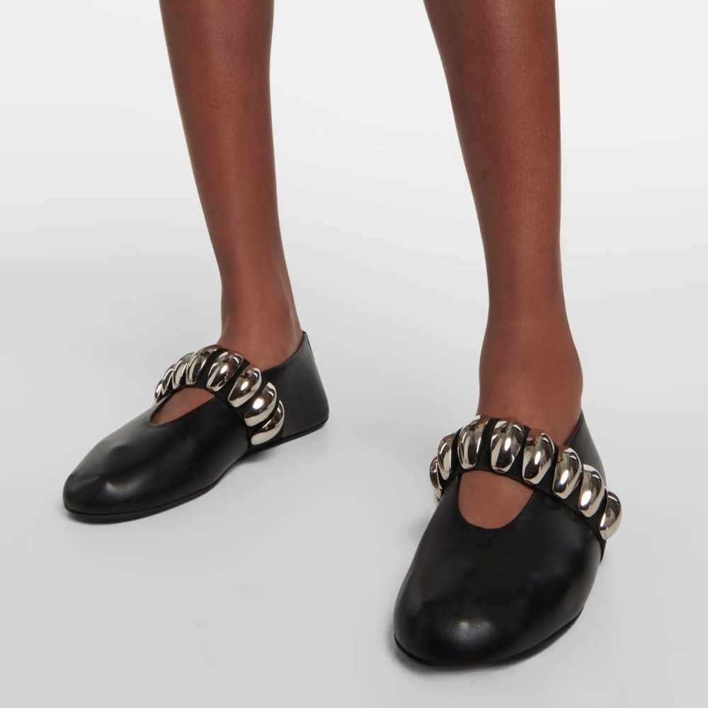 a new day Black Leather Mary Jane Flats with Chunky Silver Chain Strap